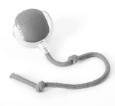 Green Muffy PurrPlay Self-Rolling Cat Toy Ball with rope, designed to entertain and engage cats with moving and rolling features.