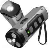 Muffy 2023 ultrasonic dog repeller with flashlight, black handheld device for humane dog deterrence and safety outdoors.