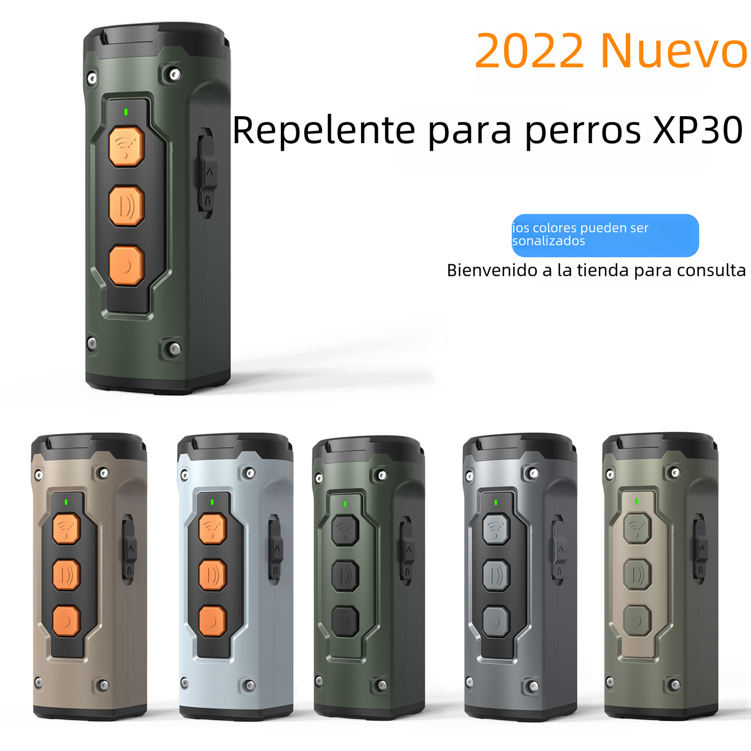 Muffy 2023 Ultrasonic Dog Repeller with flashlight feature, compact black device for humane dog deterrent.