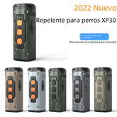 Muffy 2023 Ultrasonic Dog Repeller with flashlight feature, compact black device for humane dog deterrent.